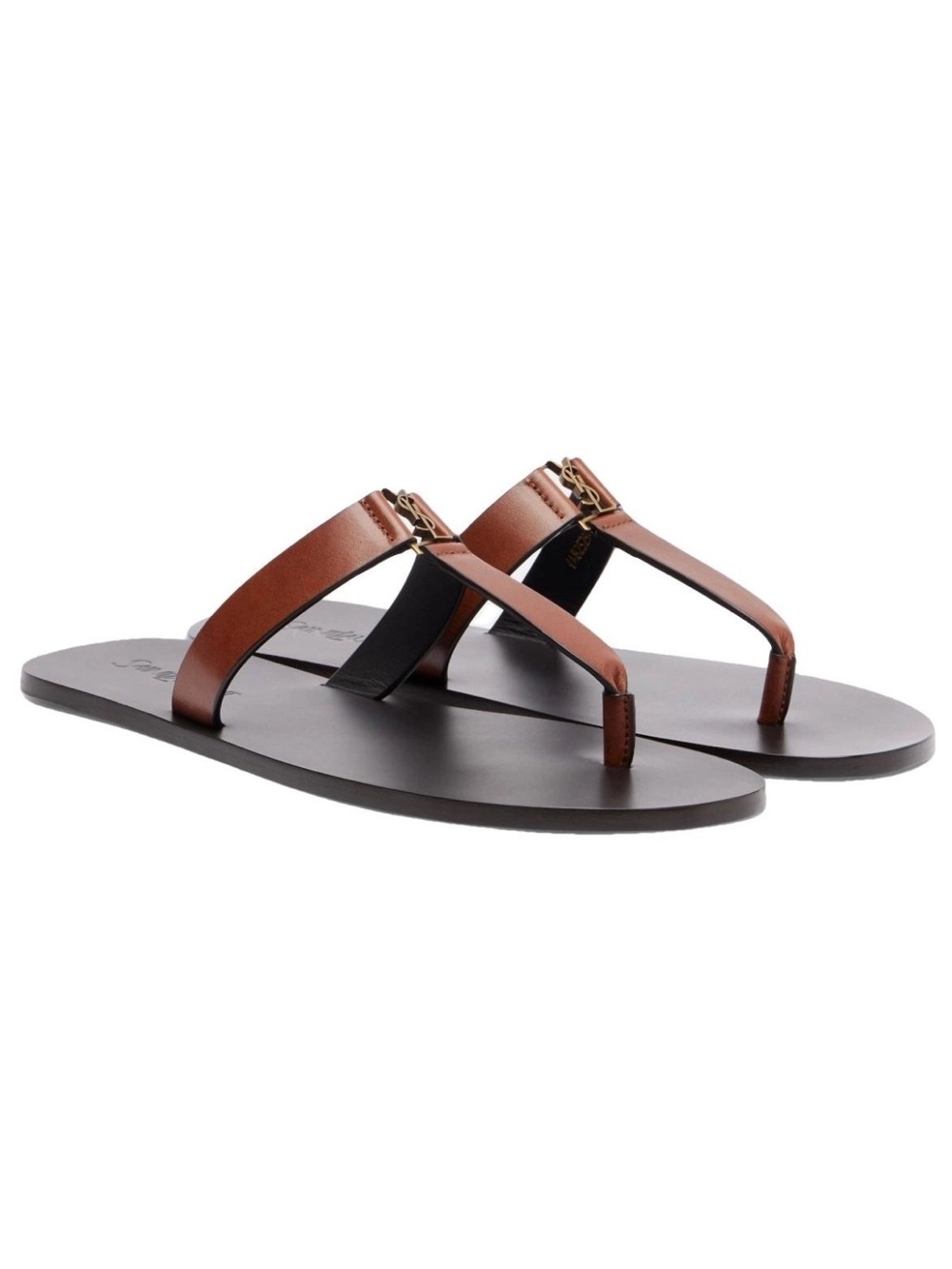 SAINT LAURENT Babylone YSL logo leather thong sandals